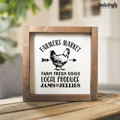 Farmhouse Design Schild "Farmers Market Chicken" - 20x20 - mit Rahmen