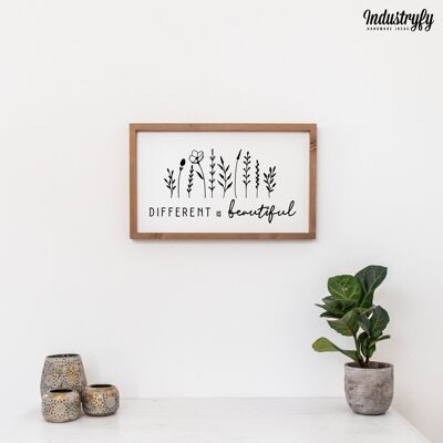 Farmhouse Design Schild "Different is beautiful" - 50x30 - mit Rahmen