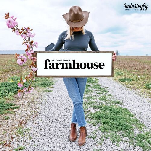 Farmhouse Design Schild "Welcome to our farmhouse" - 90x30 - mit Rahmen