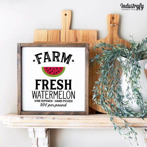 Farmhouse Design Schild "Farm Fresh Watermelon" - 20x20 - mit Rahmen