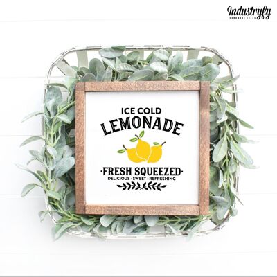 Farmhouse Design Schild "ice cold lemonade" - 20x20 - mit Rahmen