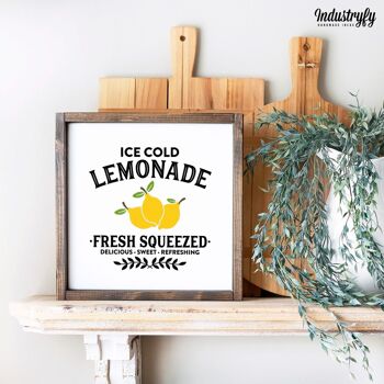 Enseigne design ferme "ice cold lemonade" - 20x20 - avec cadre 2