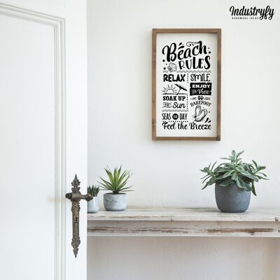 Farmhouse Design Schild "Beach Rules" - 50x30 - mit Rahmen