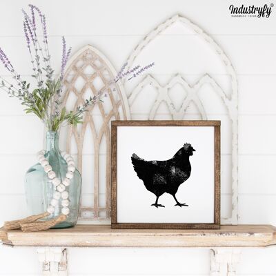 Farmhouse Design Schild "Chicken" - 20x20 - mit Rahmen