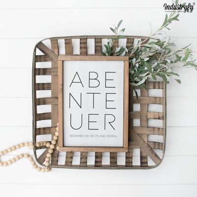 Farmhouse Design Schild "ABENTEUER" - 21x30 - mit Rahmen