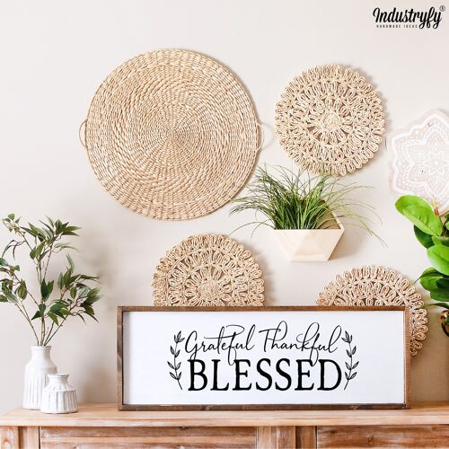 Farmhouse Design Schild "Grateful, Thankful, Blessed" - 60x20 - mit Rahmen