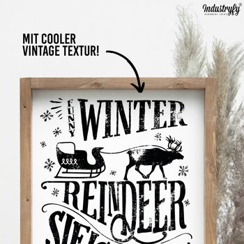 Panneau Farmhouse Design "Funny Winter Reindeer Sleigh Rides 5 Cent" - 42x30 - avec cadre 2