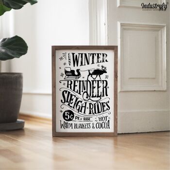 Panneau Farmhouse Design "Funny Winter Reindeer Sleigh Rides 5 Cent" - 42x30 - avec cadre 3