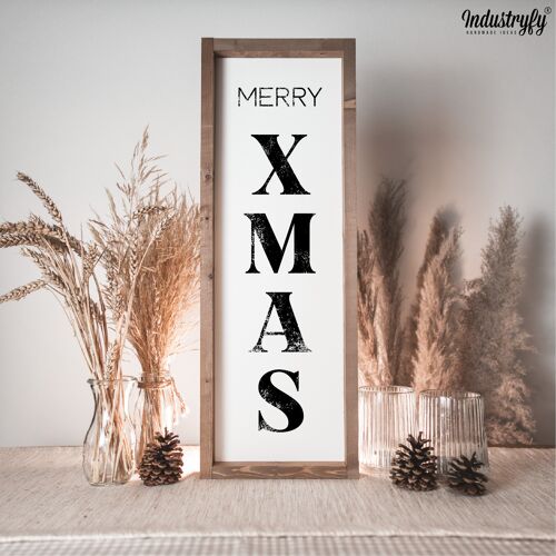 Farmhouse Design Schild "Merry Xmas" - 60x20 - mit Rahmen