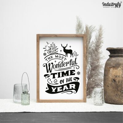 Farmhouse Design Schild mit Hirsch "The most wonderful time of the year" - 21x30 - ohne Rahmen