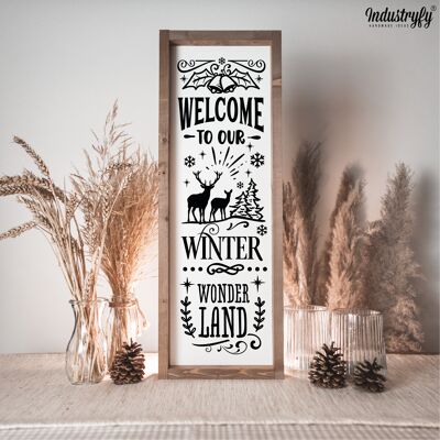 Farmhouse Design Schild "Welcome to our Winter Wonderland" - 60x20 - mit Rahmen