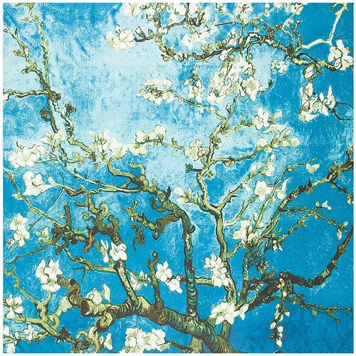 Van Gogh scarf silk blend - Almond blossom - blue - Giftbox