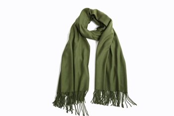 Emilie Echarpes Echarpe Pashmina Châle cachemire vert olive - 200*63CM 2