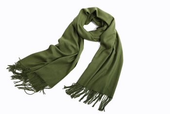 Emilie Echarpes Echarpe Pashmina Châle cachemire vert olive - 200*63CM 3