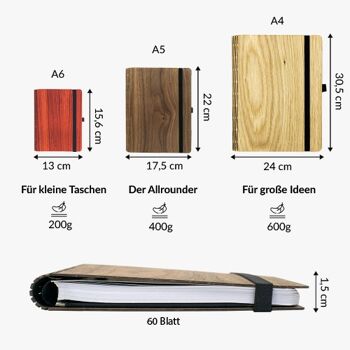 Carnet en bois - A6 - noyer - pointillé 6