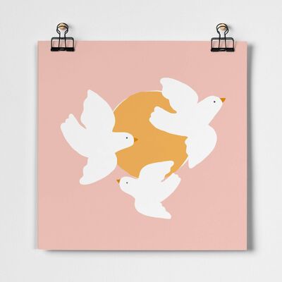 Bird Family Pink Fine Art Print