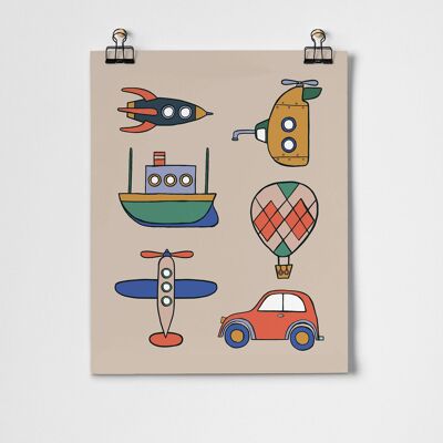 By Air, By Land, By Sea Vehicles Fine Art Print