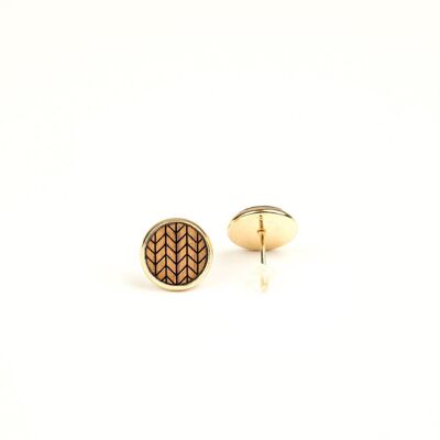 Wooden earrings with herringbone setting - oak gold