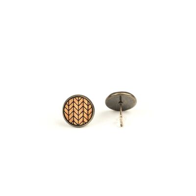 Wooden earrings with herringbone setting - oak-bronze