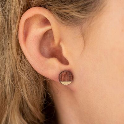 Wooden ear studs circle 10mm - padouk gold