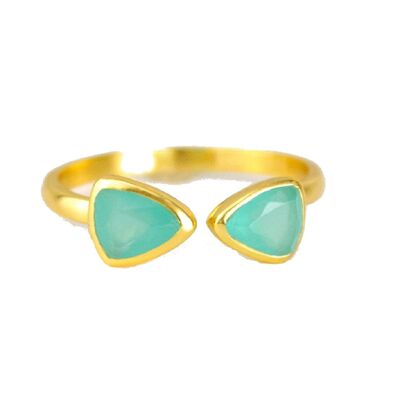 18kt Gold Vermeil Two Stone Aqua Chalcedony Ring Green