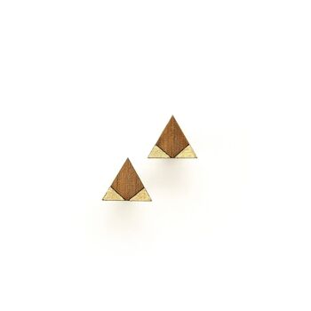 Clous d'oreilles en bois triangle - noyer - or 4