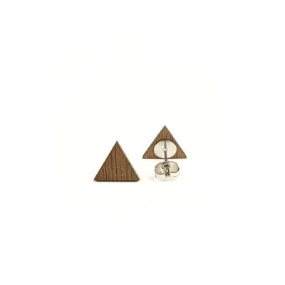 Wooden triangle stud earrings - walnut
