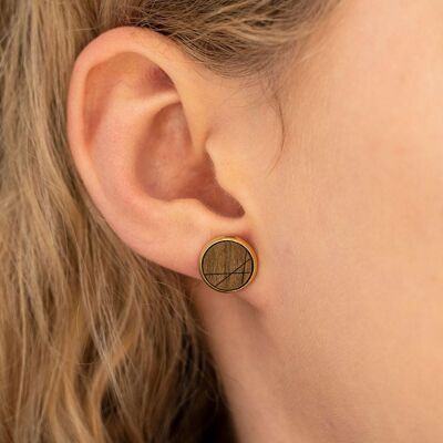 Wooden earrings with setting minimalist - walnut gold