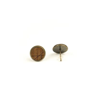 Wooden earrings with setting minimalist - walnut bronze