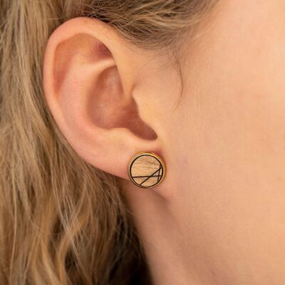 Wooden earrings with minimalist setting - oak gold