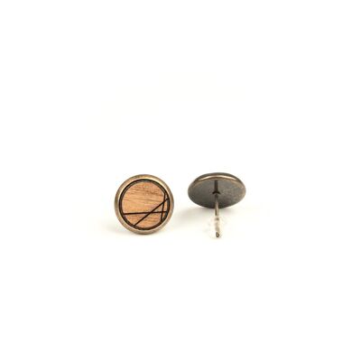 Wooden earrings with setting minimalist - oak-bronze