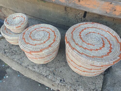 SET of 4 hand woven sea grass boho baskets, 4-er SET Boho-Körbe aus Seegras, handgeflochten