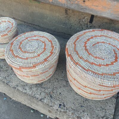SET de 4 cestas boho de hierba marina tejidas a mano, SET de 4 cestas boho hechas de hierba marina, tejidas a mano