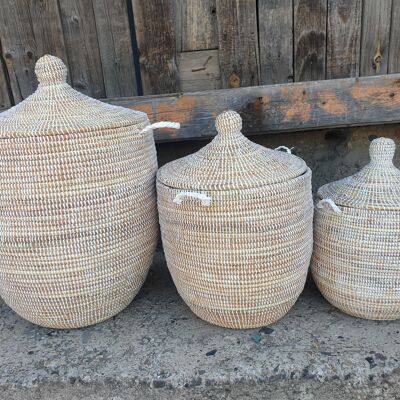 SET of 3 hand woven sea grass boho baskets - 3-er SET Boho-Körbe handgeflochten