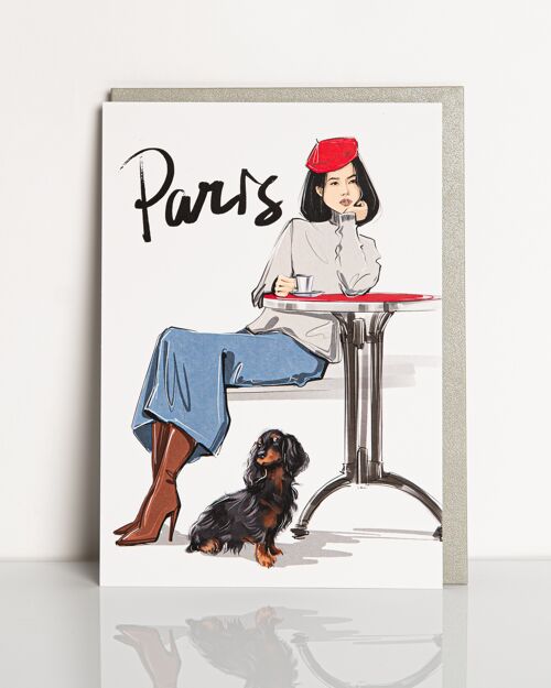 carte de vœux  Paris fille asiatique