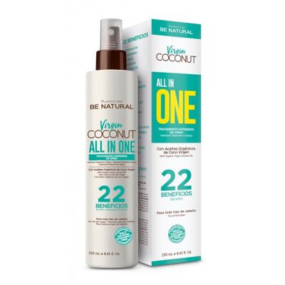 Cocco vergine. All in One Spray con Olio di Cocco. Restauro totale. Idrata e rigenera i tuoi capelli. Contenuto 250 ml.