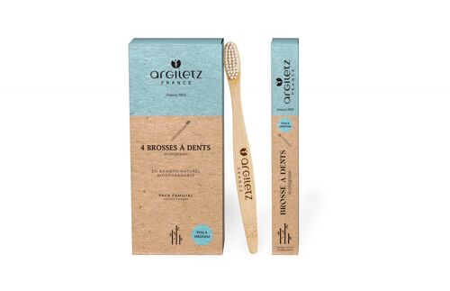 Pack familial - Brosses à dents écologiques en bambou x4