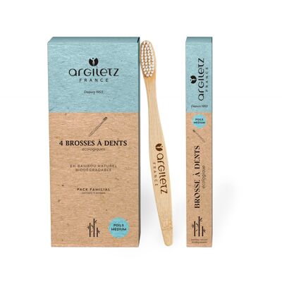 Family pack - Eco-friendly bamboo toothbrushes x4