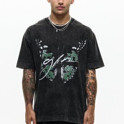 T-shirt lavaggio acido farfalla verde Twilight