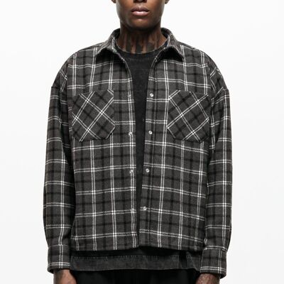 Wool Blend Charcoal Check Overshirt