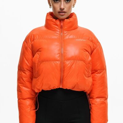 Cropped Gloss Orange Puffer Jacket