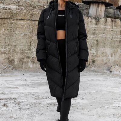 Chevron Maxi Black Puffer Coat