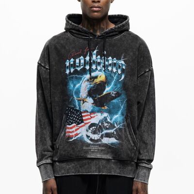 Oversized Eagle Acid Wash Hoodie