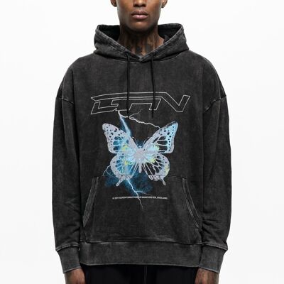 Oversized X-RAY Butterfly Acid Wash Hoodie