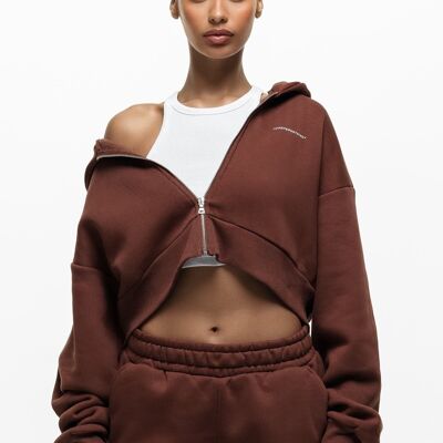 Essential Zip sudadera con capucha marrón chocolate