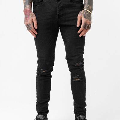 Denim nero distrutto magro