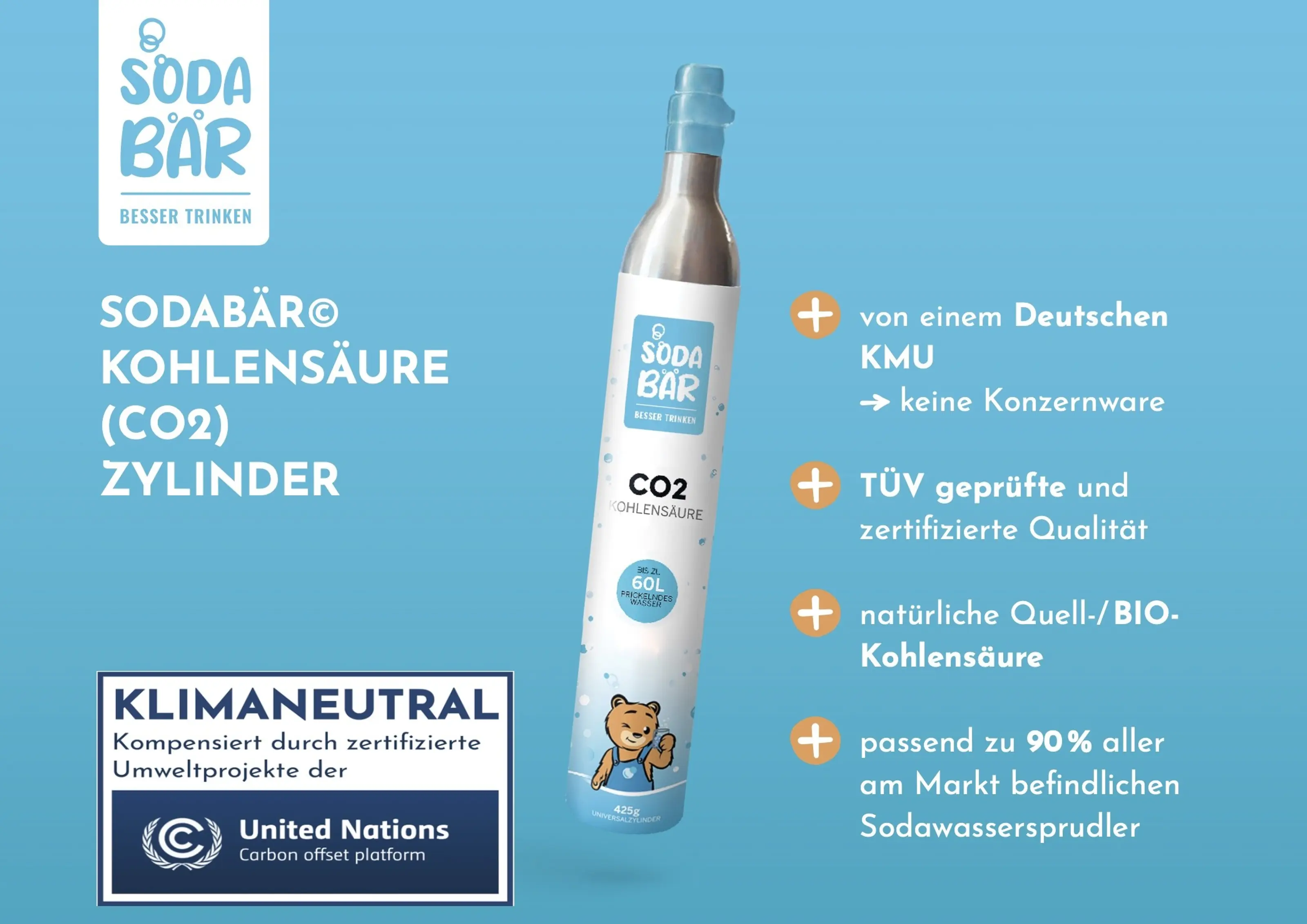 Kaufen Sie SodaBär© replacement CO2 cylinder for SodaStream & Co. 425g (60 l) zu Großhandelspreisen