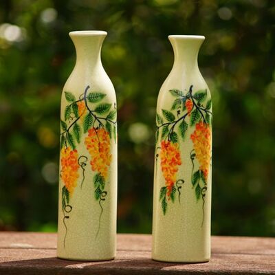 Orange string flowers bottle vase