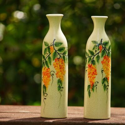 Orange string flowers bottle vase