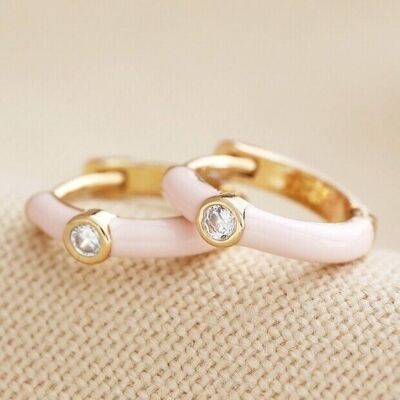 Blush Pink Emaille Crystal Huggie Creolen in Gold